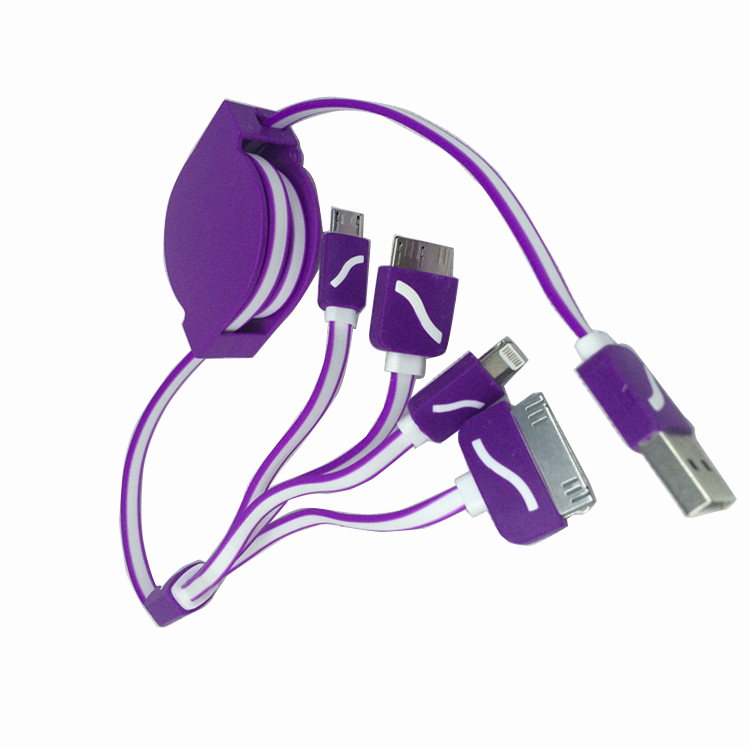 High end TPE retractable flat multi usb cable 4 in 1 phone charging cable