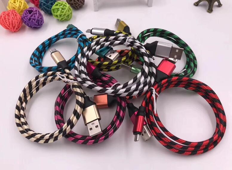 Wholesale nylon braided quick charger usb cable led light usb data cable for iphone x plus